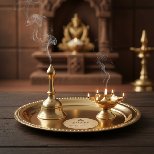 aarthiu Premium Brass Arathi Plate Set (With Bell & Diya)
