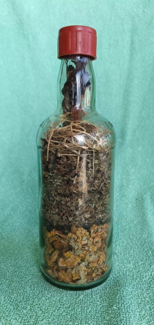 DIY Ayurvedic herbal mix bottle
